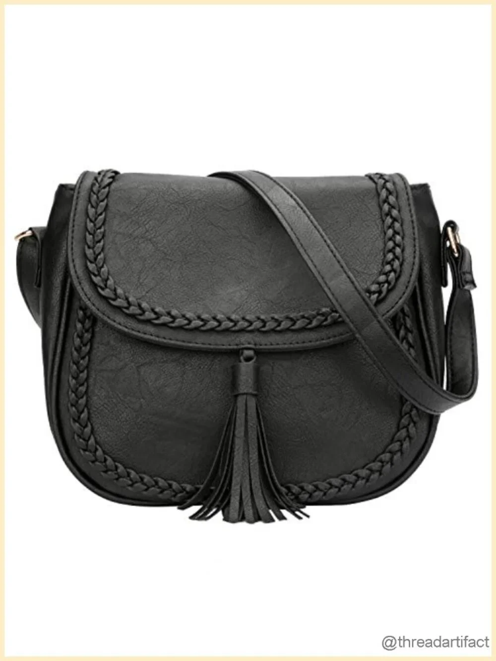 Casual Flap Saddle Crossbody Bag with Tassel Faux Leather